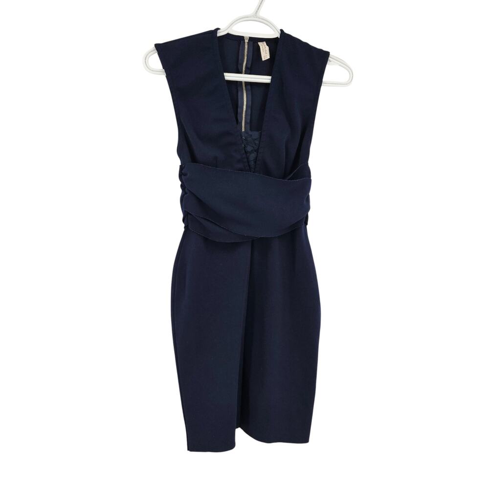 Bec + Bridge Sheath Dress Navy Blue Sleeveless Ruched Cocktail Bodycon Size 2